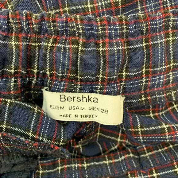 Bershka Pants Woman Size Medium Plaid Pull On Pockets Cuffed Taper Blue - Picture 8 of 11